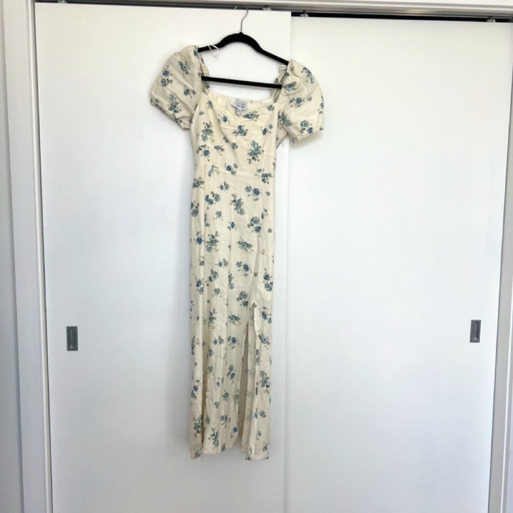 & Other Stories White Floral Linen Midi Dress, size 2